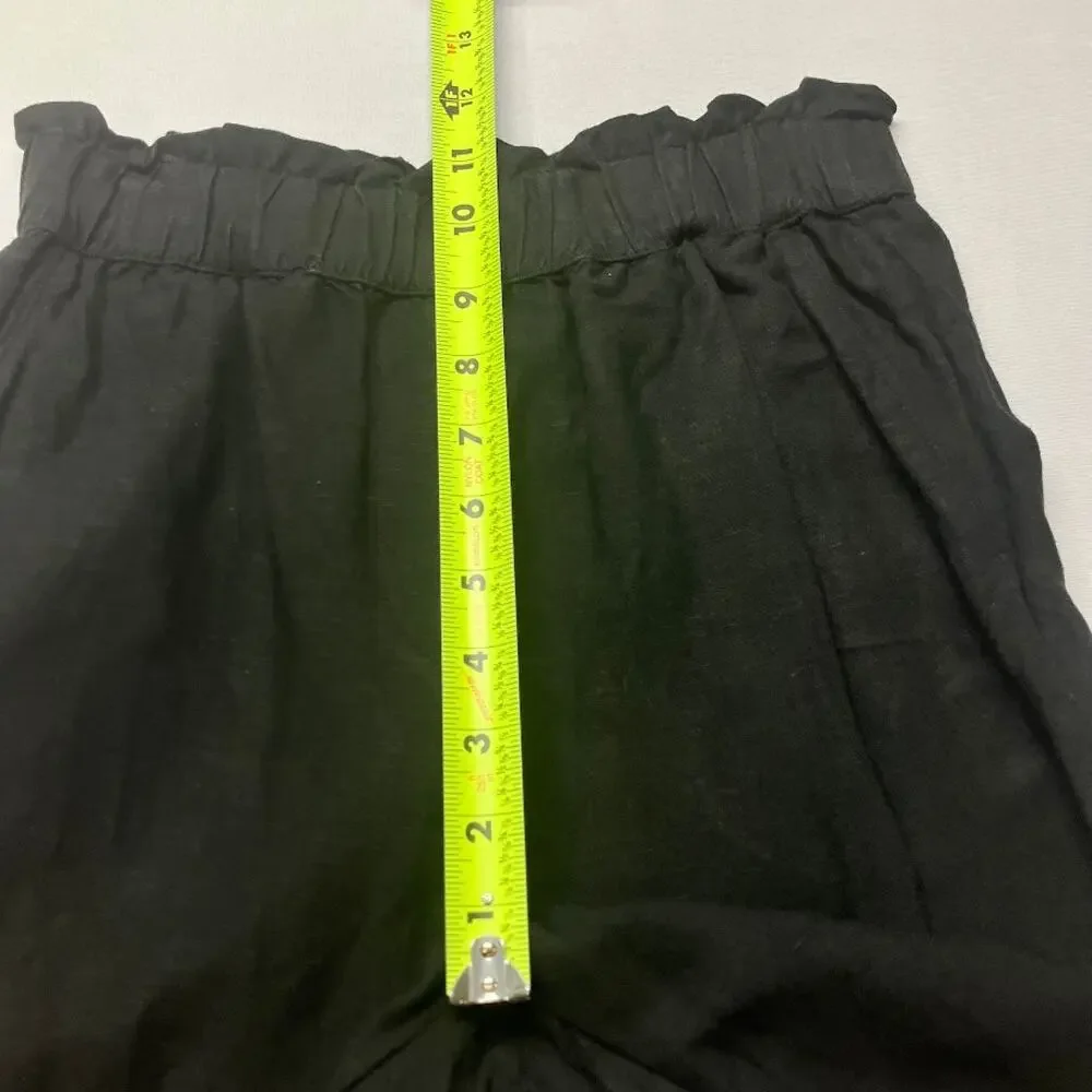 H&M Black Linen High Rise Paperbag Ankle Pants Size 2